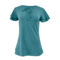 Ženska obična ležerna izdubljena V-izrez Labav ljetni ruffle rukave majica s rukavima TOP SKY BLUE S