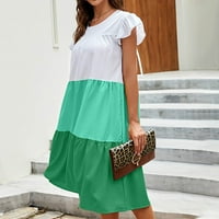 Tagold ženska modna casual kratkih rukava u boji s kratkim rukavima Ljetna okrugla vrata haljina na plaži zelene s