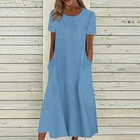 Ženska haljina za sunčanje Čvrsta dugačka kratka rukav kratki rukav plavi s