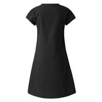 Tking Fashion Women Ljeto Ležerne prilike Basic Solid Labavi majica Haljina kratkih rukava V-izrez Midi haljine Black XL