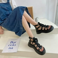 Bajt Legend Platform sandale ženske visoke visoke šuplje sandale čizme spužva torta donje kaiševi poprečni remen-povećati gladijatorske cipele