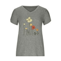 Ženske majice kratkih rukava s kratkim rukavima Top ljetni cvijet Ispis Solid Boja V bluza za izrez