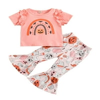 TODDLER Baby Girls Halloween Outfit Pink kratki rukav Rainbow Ispiši majicu + Ghost bundeve Ispiši pantalone