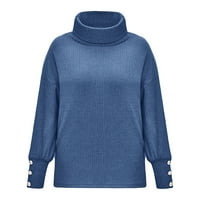 Relanfenk Wind Fall T majice za žene casual vrhovi luk ovratnik čvrsti gumbi rukav džemper topli majica