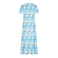 Finelylove Formalne midi haljine Djevojke Ljetne haljine A-line Regularni print s kratkim rukavima Blue