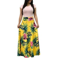 Yubnlvae haljine za žene Žene Ljeto kratkih rukava cvjetna tiskana sandress casual swing haljina maxi haljina - žuti xxl