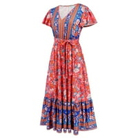 Miayilima ljetne haljine za žene ljeto Novo V izrez ruffle rukave cvjetna tiskana duga haljina