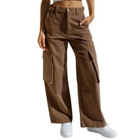 PuLawkoer Ženska puna boja Multi džepni radovi Jeans Casual Pants Plus veličina Ženske hlače Jean pantalone