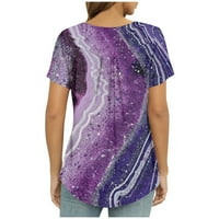 Ženske vrhove bluza Žene kratki rukovi Ležerne prilike Cvjetne komisije Henley Summer Purple XL