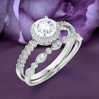 Art Nouvea 1. Carat Round Cut Diamond Moissite Angažman set, svadbeni prstenovi, vjenčani prsten u 10k