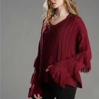 Ženski dugi rukav džemper za posadu Džemper jesen i zimski modni pleteni džemperi Labavi pulover vrhovi