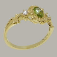 Britanci napravio je 10k žuto zlato prirodni peridot i dijamantni ženski prsten za uključivanje - veličine opcije - veličine 9,75