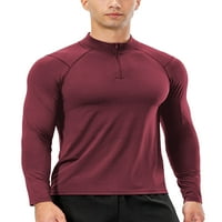 Nizine muškarci Kompresijske košulje dugih rukava Sportska majica Solid Color Teretana Ležerne prilike TEE postolje za ogrlicu Vino crvene s