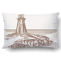 Svjetionik ručno izvučeno skica na stjenovitoj obali morskog crtanja jastučni jastuk jastuk