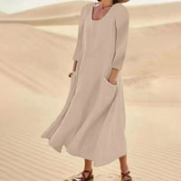 Haljine za ženske dužine gležnja casual a-line dugih rukava A-line V-izrez ljetna haljina Khaki M