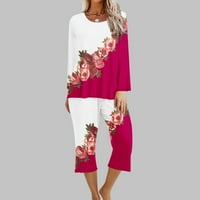Sedmične ponude Padžama postavljene domaće odjeće za žene Vintage cvjetni pulover tiska Top i Capris