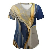 B91XZ Dressy vrhovi za ženska modna bluza za žene tiskane kratkih rukava V izrez za odmor FUN Utched