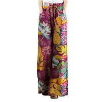 Ženske vučne pantalone velike struke Ležerne prilike plus veličine boho pamučne pantalone cvjetne tiskane duge pantalone sa džepovima