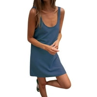 Tking Fashion Ženske haljine casual solid color comfy noćna haljina Ljeto majica bez rukava u majici Plavi XL