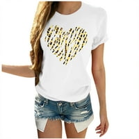 Valentinovo košulja Ženska leopard Srce Print majica Solid Boja kratki rukav casual tee