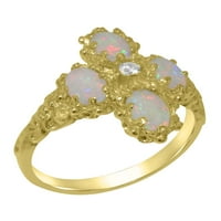 Britanci izrađeni 18k žuti zlatni prirodni dijamant i Opal Ženski zaručni prsten - Opcije veličine -