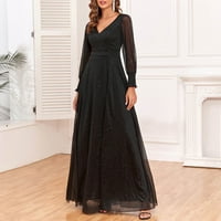 CAVEITL Ljetne haljine za žene, modne žene seksi casual čvrsti dugi rukav sklet s dugim rukavima s dugim haljinama crna, l