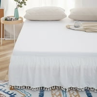 Pomaknite se preko suknje na tasselu puna za kapljicu bijelu elastiku kreveta za prašinu jednostavno fit s mikrofiberskom tkaninom otporne na bora i blijeda