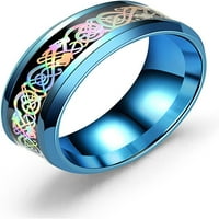 FCPHOME Unise prsten široko glatka površina nehrđajućeg čelika boja zasljepljujući uzorak prsten modni nakit-bluis 11
