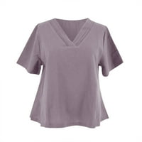 Mnjin ženske bluze i vrhovi Dreske košulje Žene Ležerne prilike Solid Color V-izrez T-izrez Top bluza Pulover majica Purple XXXXL