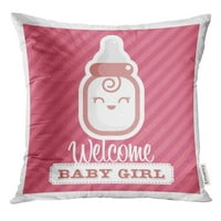 Djevojka ružičasta sa nasmijanim dječjim bocama mlijeko Dobrodošli bacač jastučnice za jastuk