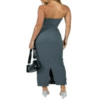 Ženska Y2K duga suknja V vrat Halter Crop Top Off Off Slim Fit Tube Top Split Maxi suknje odjeće