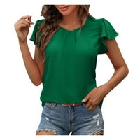 Ženski plus veličine klirence opruge i ljeto Flounce Solid Boja donje majice Hollow Top Green 10