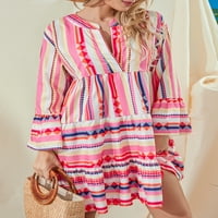 Žene Jesen Boho Casual haljina kontrastna boja labavi V izrez dugačak rukava s rukavima A-line Flowy Beach Sendress