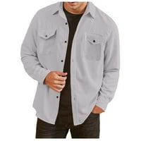Fabiurt Muška majica Corduroy dugih rukava Ležerna majica Muška jakna Regularna montaža Gumb Up košulja sa džepom, sivom bojom