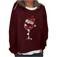 Božićne dukseve za žene Xmas grafički pulover labavi fit casual vrhovi Radni vrhovi okrugli vrat dugih rukava s dugim rukavima vino l