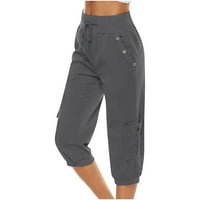 Capri pantalone za žene Ljeto nacrtavanje elastičnih visokog struka linenn hlače casual čvrsta lagana
