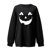 Kostimi za brisanje Halloween Ženska Halloween modni ispisani labavi bluza s rukavima Okrugli vrat Ležerne prilike pulover vrhovi dukserice, crna 8