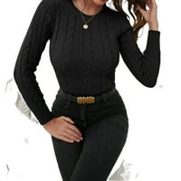 Ženski džemperi casual obični puloveri za okrugli vrat crne m