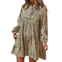 Labavi okrugli vrat dugih rukava Elegant Leopard Ispis uzročno haljina pamučna midi haljina Petite midi