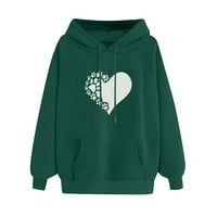 TUPHREGYOW ženske meke modne modne kapuljače za uklanjanje kapuljača sa džepovima padajućim odjećima dugih rukava Torggy Stretchy s kapuljačom vanjskim odjećom Trendy Heart Print Laghweight Green XXL