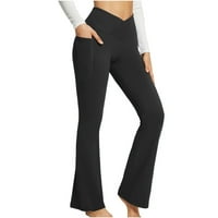 Bootcut joga hlače s džepovima za žene visoke struk vježbanje bootleg pantalone Trčevi radne pantalone