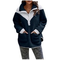 ChicCall Womens Sherpa Fuzzy Fleece Dukserice za preveliki kontrastni gumb Udobne džepove Jaknu od pulover na klirensu