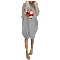 Žene Ležerne haljine - Jednostavne labave haljine posade Shift Haljine za božićne tiskovine Midi Duge rukave s dugim rukavima Siva 12