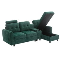 Velvet PU tkanina Tapacirana preskrivača L-oblik presjeka Convertibilni kauč smaragdom + baršun