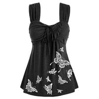Ležerne prilike ženske modne svježe prsluk leptir Ispis U-izrez Loose Camisole Top XL - crna