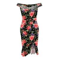 Ljetne haljine za žene plaža cvjetna print običan hladno rame ruffle labav hem sit maxi haljine za žene