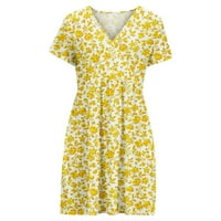 Ljetne haljine za žene čišćenje klasične žene casual haljina s kratkim rukavima cvjetni ispis V-izrez