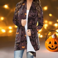 Handeo Halloween ženski kaput kardigan ispis prozračnih dugih rukava midi duljina zastrašujuga ležerna crtana bundeva palica za tisak Halloween Jakna za svakodnevno odjeću