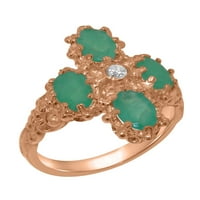 Britanci napravio je 10k Rose Gold Prirodni dijamant i smaragdni ženski Obećani prsten - Opcije veličine - Veličina 4,5