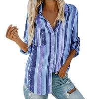 Loopsun majice s dugim rukavima za žensku modnu V izrez Striped Roll up baught dvostruke bluze na vrhu